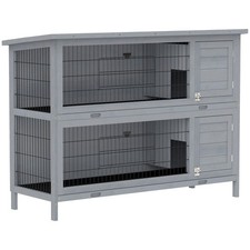 PawHut Rabbit Hutch, Guinea Pig Hutch with No-Leak Trays & Divider, Grey