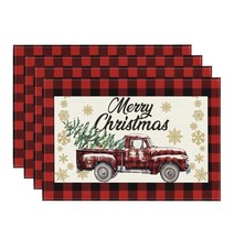 Buffalo Plaid Red Truck Christmas Placemats Set of 4 12x18 Rustic Holiday Decor