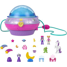 Polly Pocket Double Play Space Compact 2 Micro Dolls 15 Accessories