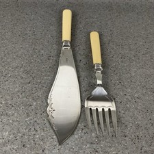 antique silver Fish Servers Real Silver Neck Hall Marked Cream Colour Handles