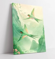 TWO PINK AND GREEN SWALLOWS