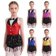 UK Girls Latin Jazz Dance Leotard Dress Sequins Ballet Dance Performance Costume