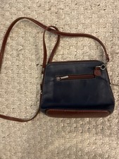 Vera Pelle Genuine Leather Navy/tan Crossbody Small Handbag Made In Italy