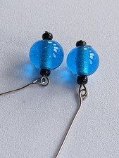Doll Earrings Art Glass Deco Translucet Blue Bead ANTIQUE Bisque/Jumeau/Bru Doll