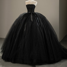 Luxury Gothic Black Wedding Dresses Strapless Ball Gowns Tulle Bridal Gowns
