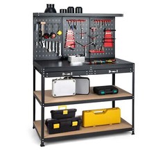 Metal Work Bench Garage Worktable Storage Table W/ Pegboard Shelves & Drawers