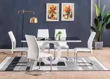 White Gloss Black Glass Dining Table & 6 Faux Leather Dining White Chairs