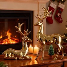2 Pcs Reindeer Statues,Xmas Figurines,Indoor Holiday Decor Table Centerpieces UK