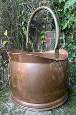 Antique Beautiful Solid Copper & Brass Kindling Log Fire Coal Fireside Bucket