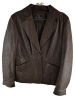 WALLACE SACKS Brown Leather Blazer Jacket size Uk 12 Womens Button up Casual
