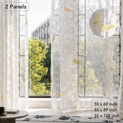 Floral voile net - floral, curtains