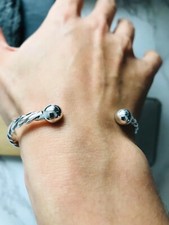 Men’s Solid 925 Sterling Silver Torque Ball Twisted Bangle Bracelet RS996
