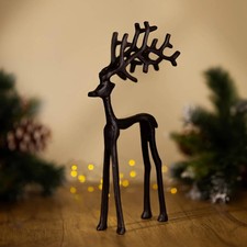 Christmas Reindeer Ornament Decoration Large Black Metal Standing Stag 30cm
