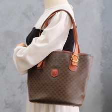 CELINE Shoulder Hand Tote bag Macadam Authentic