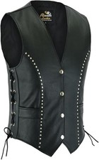 Ladies Leather Vests Waistcoat Soft Sheep Leather Bikers Black with Stud Style