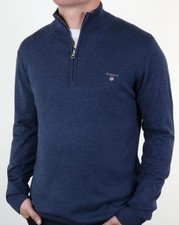 REDUCED STOCK Gant Classic Quarter Zip Neck Jumper In Dark / Navy Blue
