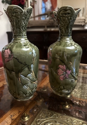Pair antique green flower - pair,