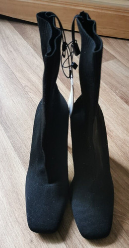 Zara black ribbed - ribbed, heeled