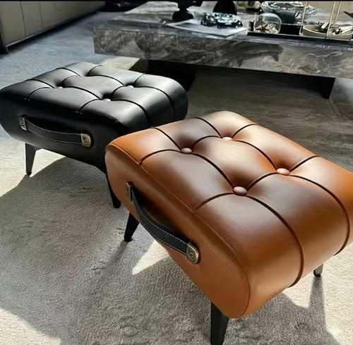Leather footstool ottoman - leather,