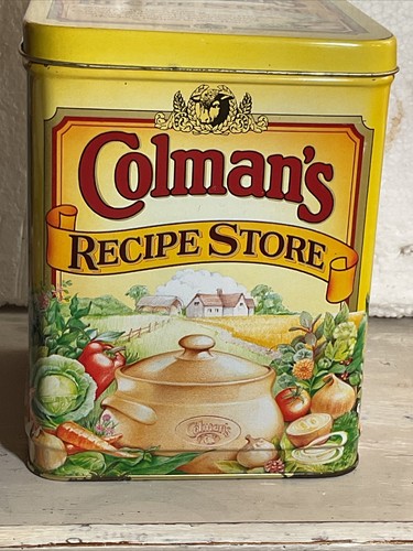 Vtg yellow colmans mustard - mustard, tin