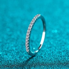 D VVS1 Round Moissanite Half Eternity Band Engagement Ring 925 Sterling Silver