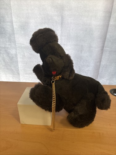 Vintage black plush dog - black,