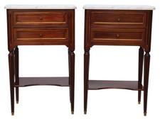 Antique c.1925 Pair of Mahogany & Marble Bedside Tables – Fine Quality
