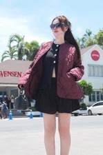 ZARA WOMAN NWT SS25 BURGUNDY WATER REPELLENT QUILTED JACKET Size L Ref 1255/716