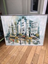 Stunning Abstract Vintage french street scene oil on canvas signed F.B