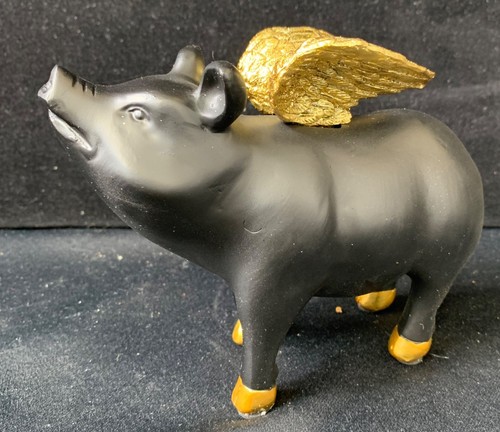 Black flying pig - black, with