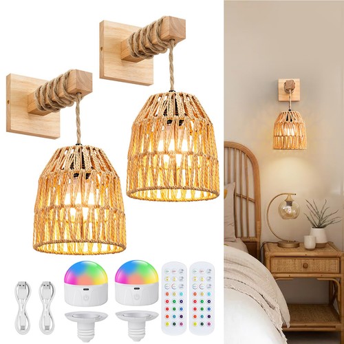 Rattan battery wall - rattan, lights