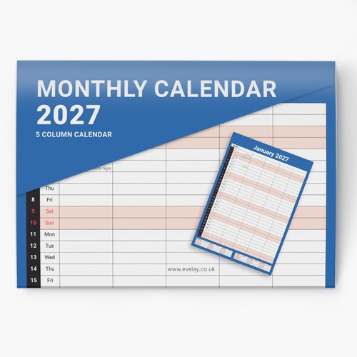 2027 calendar columns wall - 2027, 5