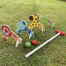 Kids Wooden Croquet Set Animal Toy Outdoor Family Sports Garden Ball Game Gift