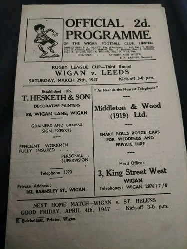 Vintage rugby league programme - vintage,