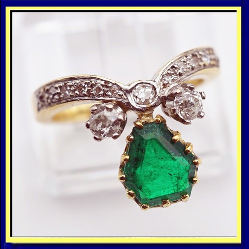 Antique emerald diamonds - , ring