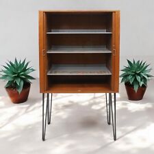 1960s Teak Cupboard With Metal Shelving Sliding Tambour Doors FREE UK Delivery