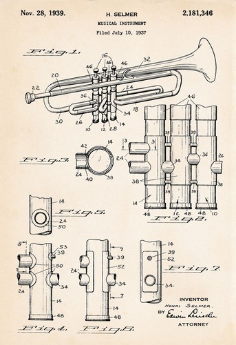 Selmer 1939 trumpet - trumpet, drawing
