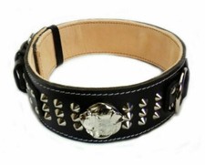 Heavy Duty Black Dog Collar Studded Design with American Bulldog Head Motif