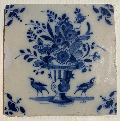 Dutch delft tile - tile, flower