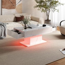 High Gloss LED Coffee Table Cocktail Center Table Modern Living Room Rectangle