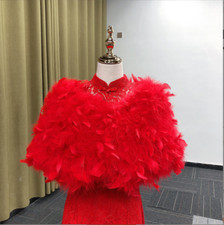 Women Real Ostrich Feather Fur Shawl Wraps Bride Wedding Party Cape Accessories