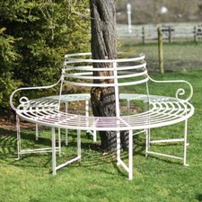 Stunning Wrought Iron Arched Half-Seat Garden Tree Seat in Cream