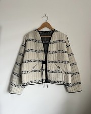 Zara Cream Floral Embroidered Quilted Jacket Size XL Oversized