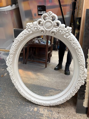 White ornate wall mirror oval - mirror,