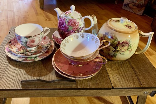 Vintage floral tea set mixed - tea,