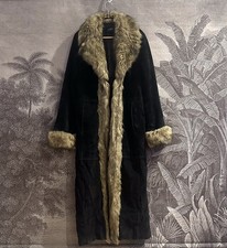 Epic Vintage Real Suede Long Afghan Coat Oakwood Black Fur Afghan Coat Maxi Sz M