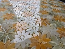 ✨ Daisy Mosaic Wall Tiles – White, Orange & Green Natural ONYX Stone | Floral ✅