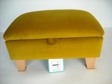 MUSTARD  VELVET JOHN LEWIS  FABRIC FOOTSTOOL WITH STORAGE solid beech legs