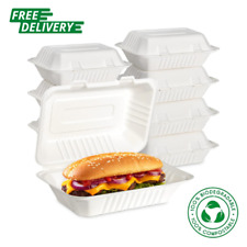 Disposable Bagasse Clamshell Boxes Takeaway Food Containers 9'' x 6" Compostable