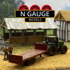 PAINTED- N Scale Gauge 1:148 Tractor & 'Empty' Bale Trailer  (Farm Hay 1:160)
